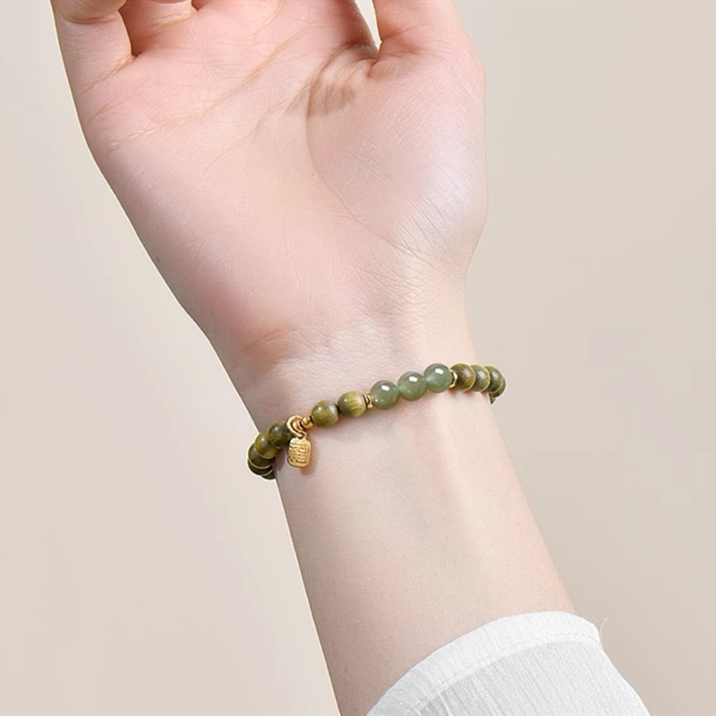 緑檀木ブレスレット 天然木 翡翠 6mm 木玉ブレス 数珠ブレスレット パワーストーン お守り