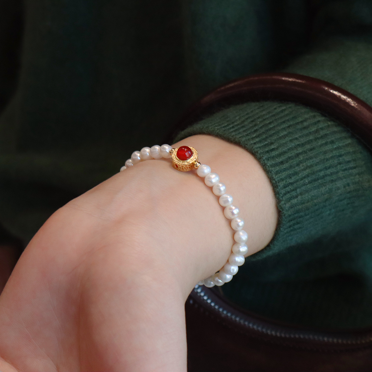 淡水パールブレスレット 真珠 天然石 南紅瑪瑙（ナンホンアガット）女性用 レディース プレゼント 