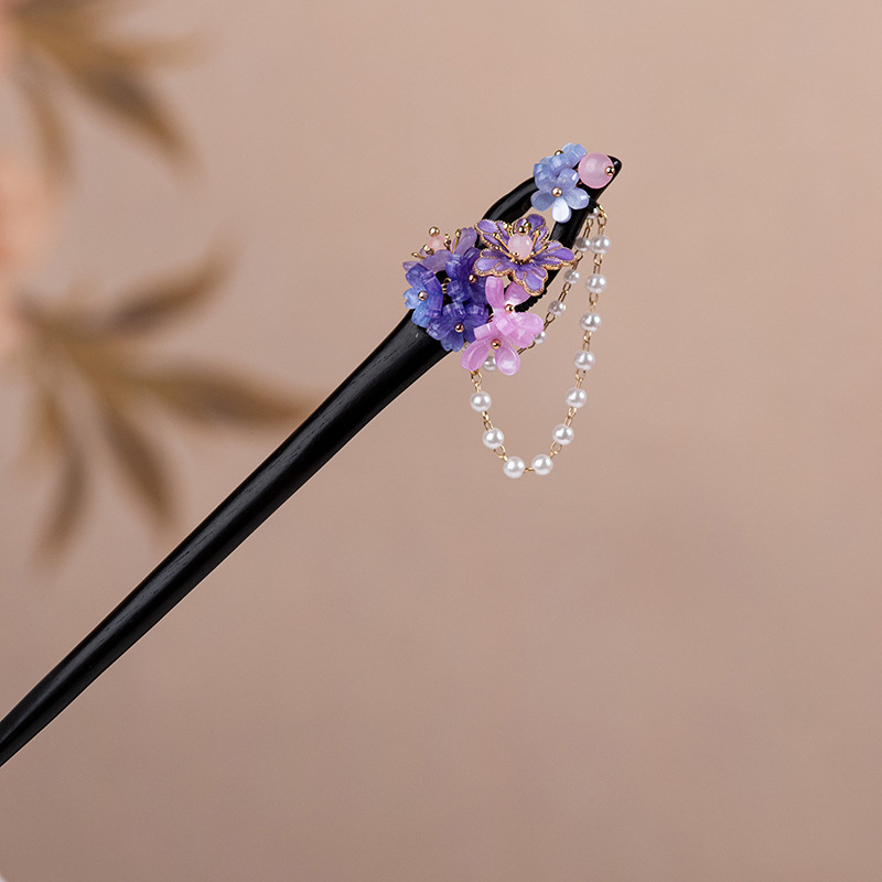 かんざし 木簪  花  一本差し 檀木 桜 パール 髪飾り 和装 留袖 