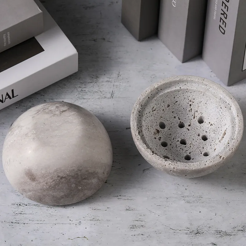 香炉 大理石製 球形 香皿 白檀香用 香道 置物 チベット