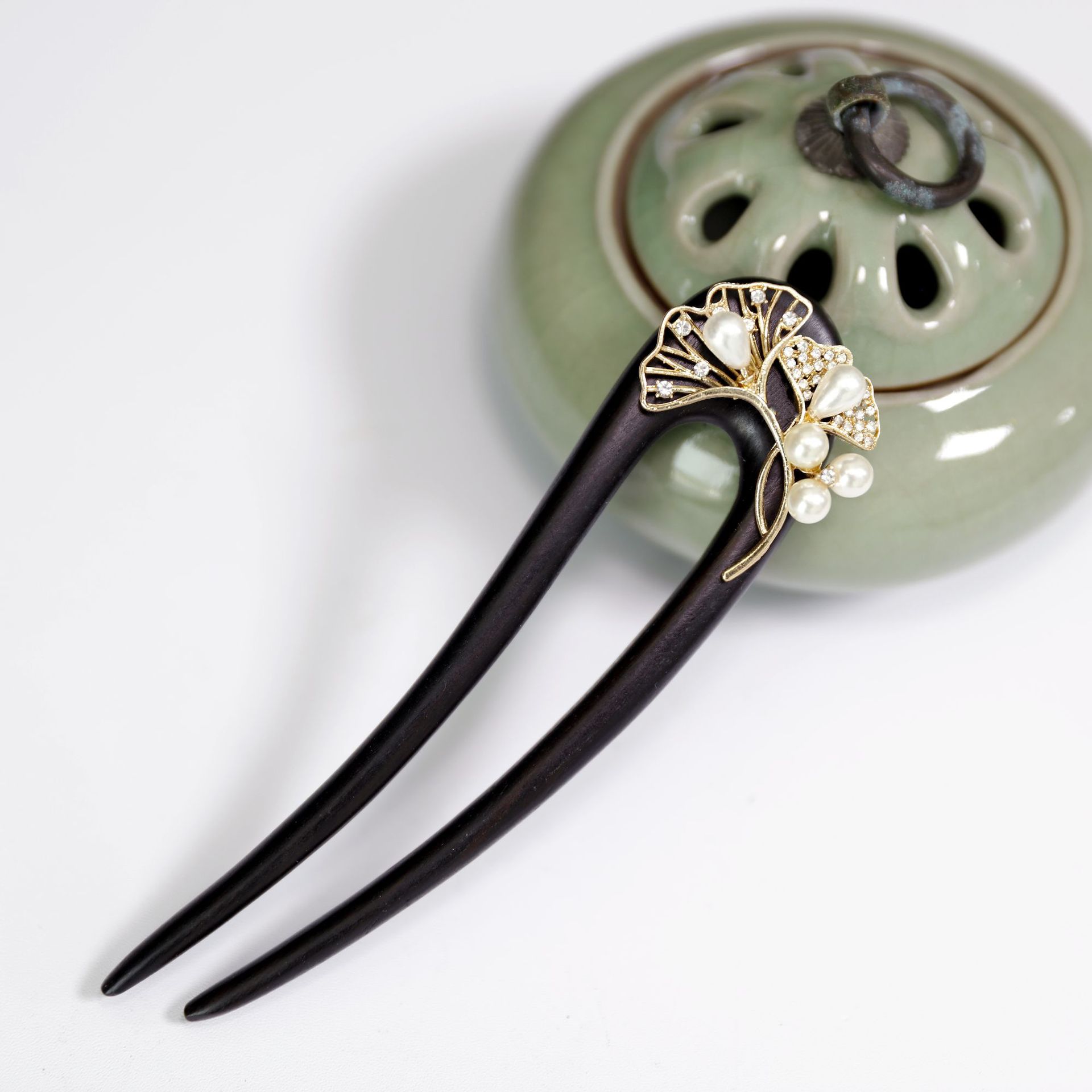 かんざし 天然木 簪 U字 ヘアピン 檀木 真珠 銀杏 和風 普段使い 成人式 留袖用    