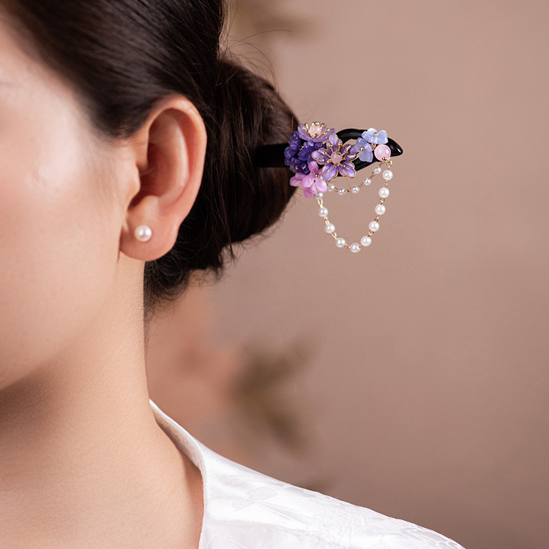 かんざし 木簪  花  一本差し 檀木 桜 パール 髪飾り 和装 留袖 