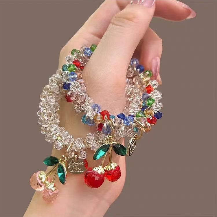 ヘアゴム カラフル ラインストーン チェリー サクランボ レディース ヘアアクセサリー かわいい おしゃれ 