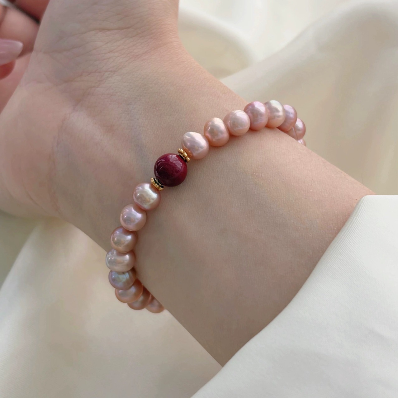 パール ブレスレット 桜色 本真珠 辰砂 普段使い フォーマル  結婚式 卒業式 入学式