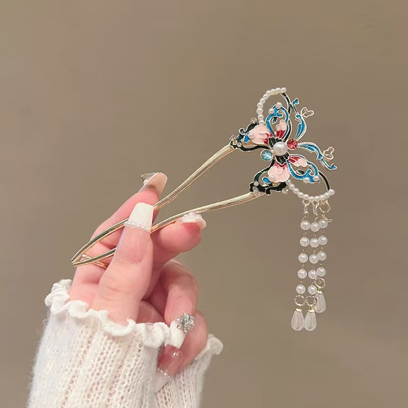 成人式 髪飾り かんざし U字型 蝶々 パール Uピン 簪 おしゃれ ヘアアクセサリー 和服 卒業式 結婚式 パーティー