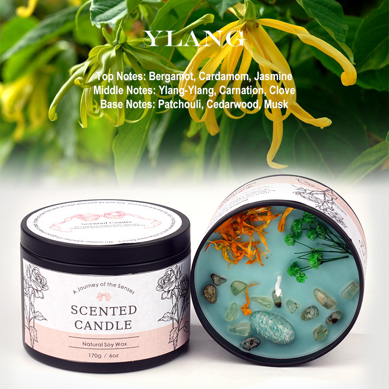 天然石＆ドライフラワー入り アロマキャンドル リビング おしゃれ お風呂 寝室 癒し キャンドル