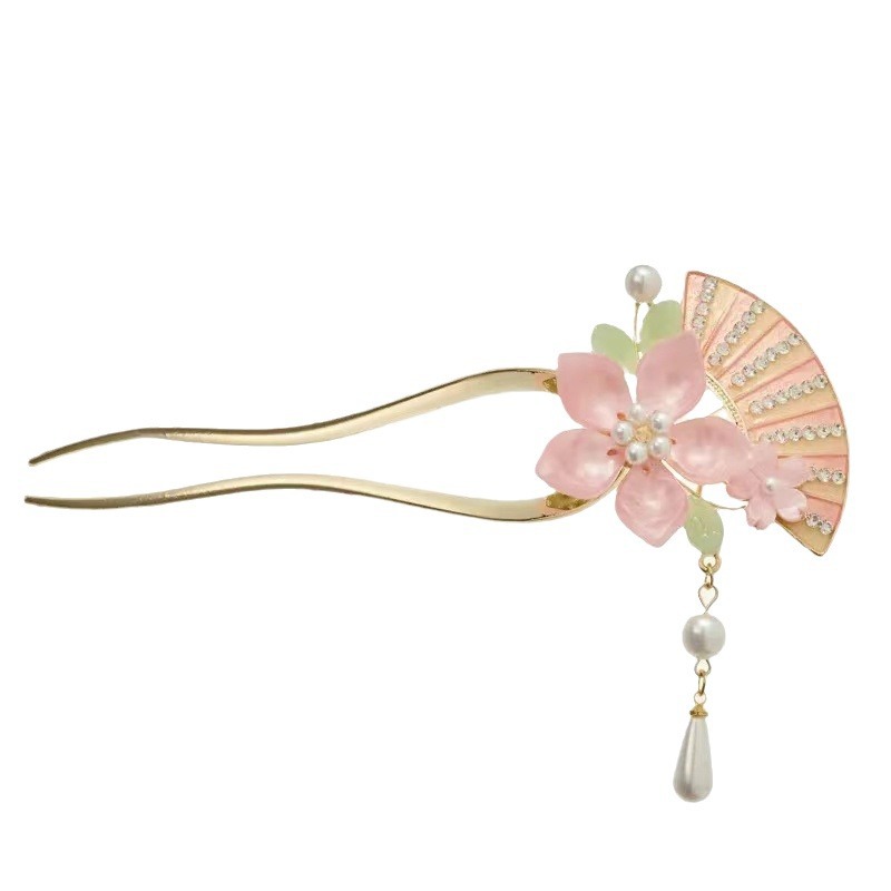 Uピン かんざし 花 パール 扇 簪 和風 髪飾り ヘアアクセサリー  成人式 結婚式 着物 浴衣 和装