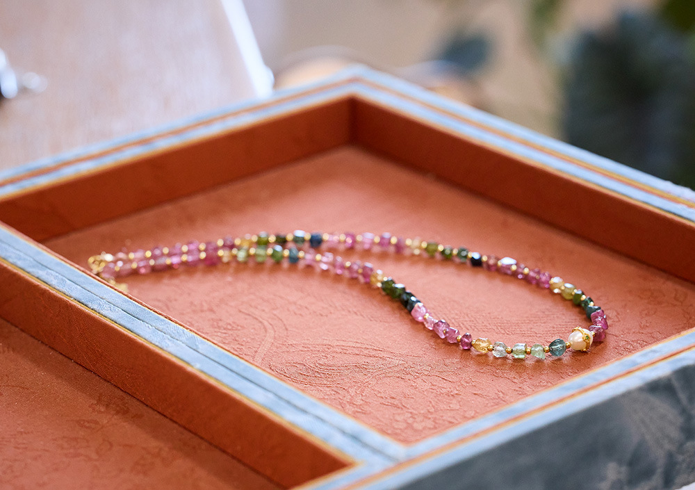 高品質 天然石 トルマリン ネックレス  マルチカラー 電気石 淡水パール レディース ジュエリー