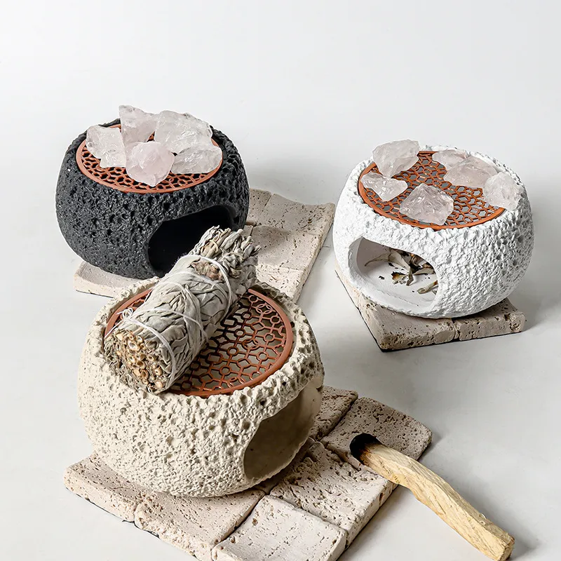 浄化用香炉 コンクリート製 ホワイトセージ パロサント 受け皿 セージ・香木・線香・アロマに対応 香炉 アロマポット