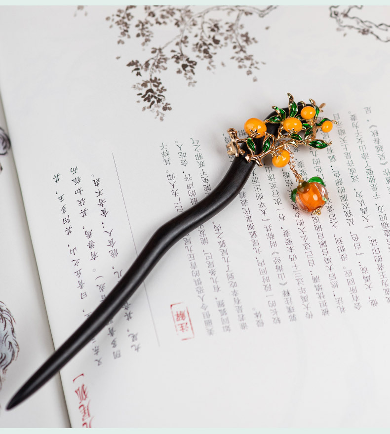 黒檀木 かんざし 簪 天然木 琉璃の柿 一本 レディース 髪飾り 普段使い 和風