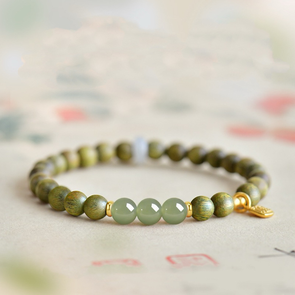 緑檀木ブレスレット 天然木 翡翠 6mm 木玉ブレス 数珠ブレスレット パワーストーン お守り