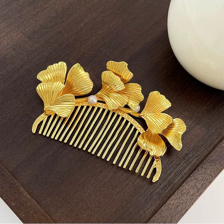  ヘアコーム かんざし 銀杏 イチョウ レディース おしゃれ ヘアアクセサリー ゴールド 髪飾り 成人式 結婚式 二次会