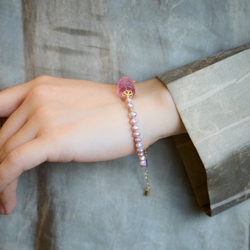  パール ブレスレット 紫 真珠 レディース 淡水パール 水晶 アクセサリー プレゼント