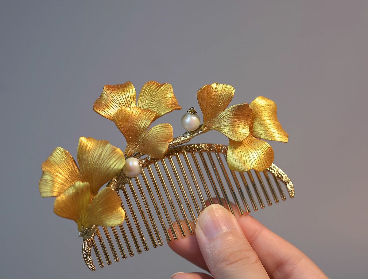 ヘアコーム かんざし 銀杏 イチョウ レディース おしゃれ ヘアアクセサリー ゴールド 髪飾り 成人式 結婚式 二次会