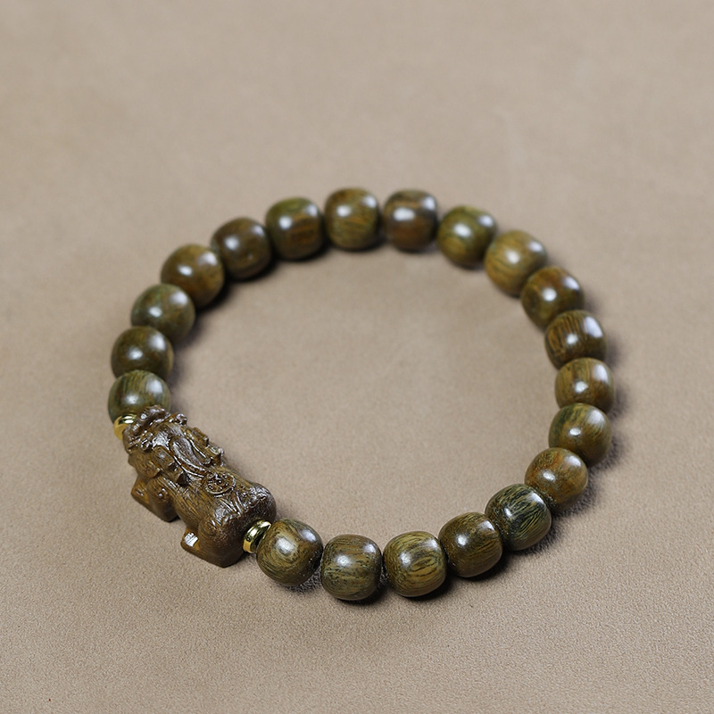 緑檀木 ブレスレット 木の貔貅(ひきゅう)  天然木 お守りブレスレット 腕輪数珠  メンズ レディース