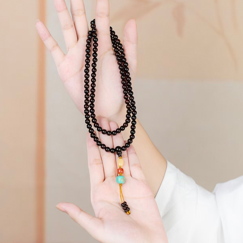 数珠ブレスレット 108珠 男性用 女性用 インドシタン 天然木 腕輪念珠 念誦