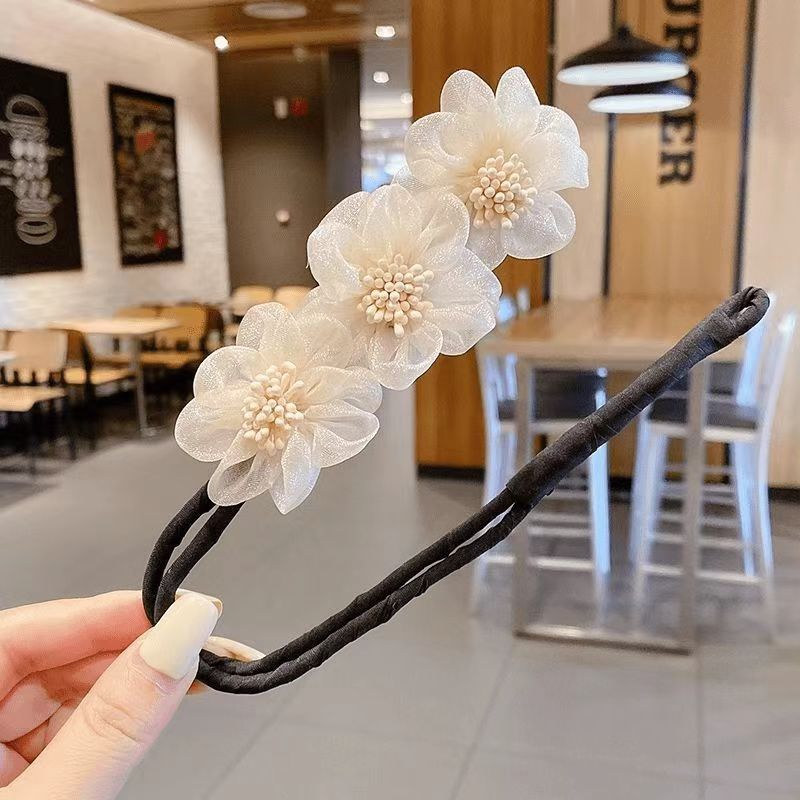 ヘアツイストクリップ レディース ネットフラワー  ヘアクリップ    お団子  ヘアアクセサリー  おしゃれ ファッション 