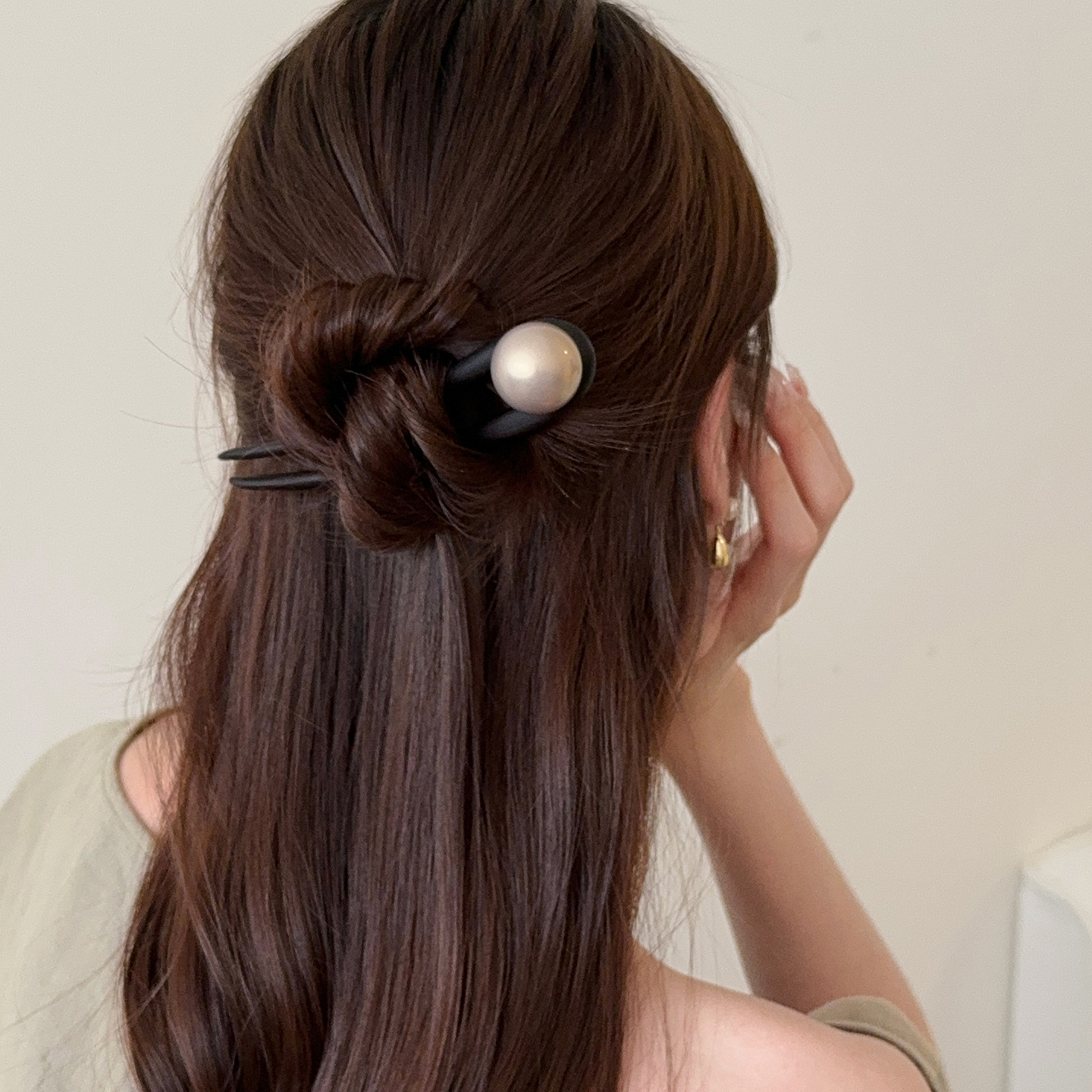 かんざし U字 簪 檀木 真珠 普段使い 和服 ヘアピン 髪飾り