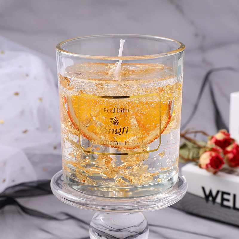 アロマキャンドル ゼリーキャンドル ラベンダー ローズ ギフト おしゃれ アロマ 金箔 透明 ろうそく 花 香り ボタニカル ﻿