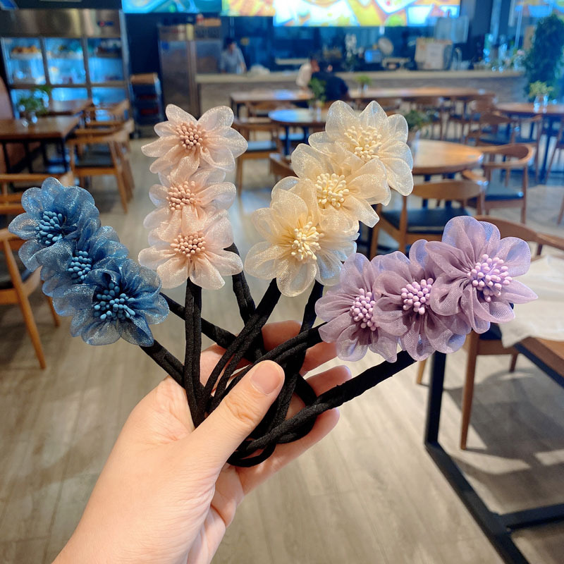 ヘアツイストクリップ レディース ネットフラワー  ヘアクリップ    お団子  ヘアアクセサリー  おしゃれ ファッション 