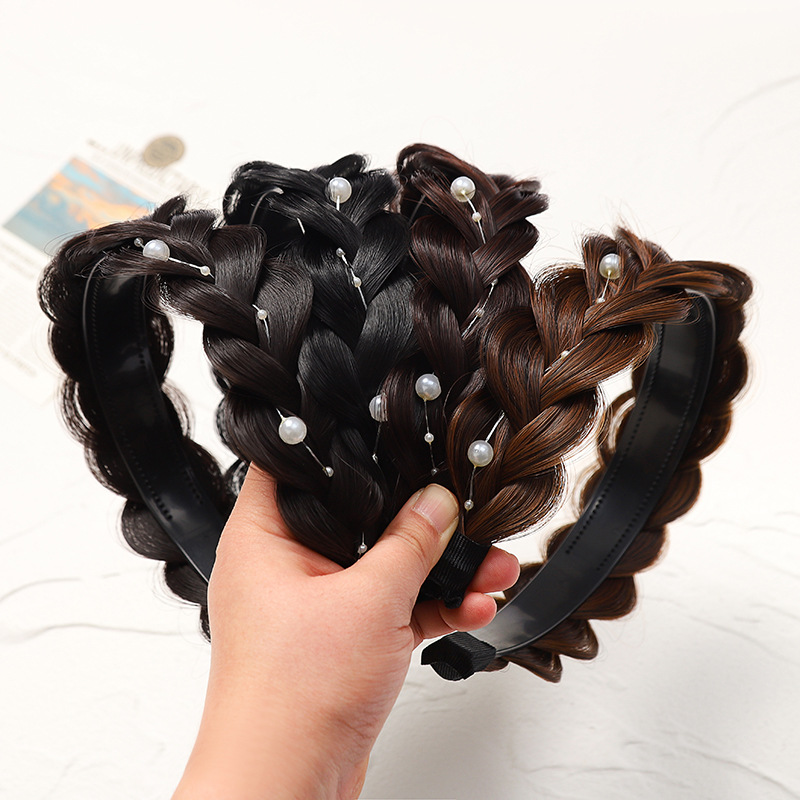 髪飾り成人式 三つ編みウィッグカチューシャ  パールチェーン付き レディース  カチューシャ 簡単ヘアアレンジ 結婚式 二次会