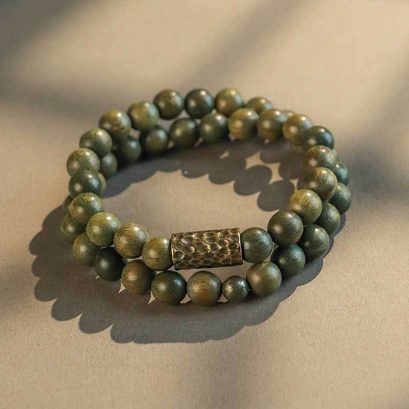 数珠ブレスレット 緑檀 8mm 天然木 二連 ウッドブレスレット 男性用 女性用 お守り  