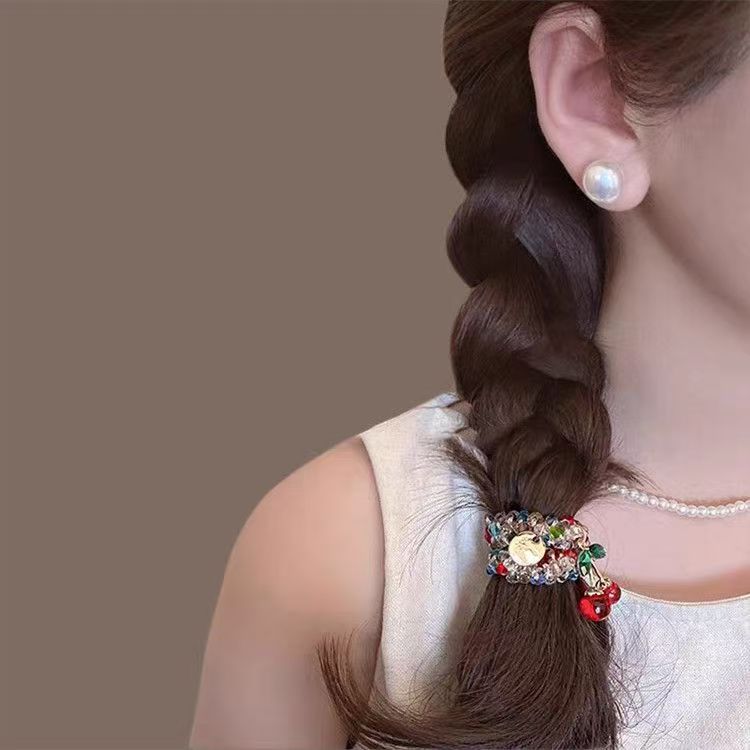 ヘアゴム カラフル ラインストーン チェリー サクランボ レディース ヘアアクセサリー かわいい おしゃれ 