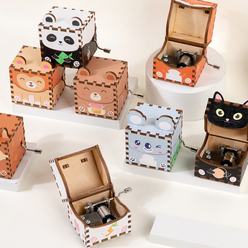 木製 オルゴール 動物シリーズ  手回しオルゴール 木製おもちゃ DIYキット 音楽ボックス 贈り物 誕生日 プレゼント