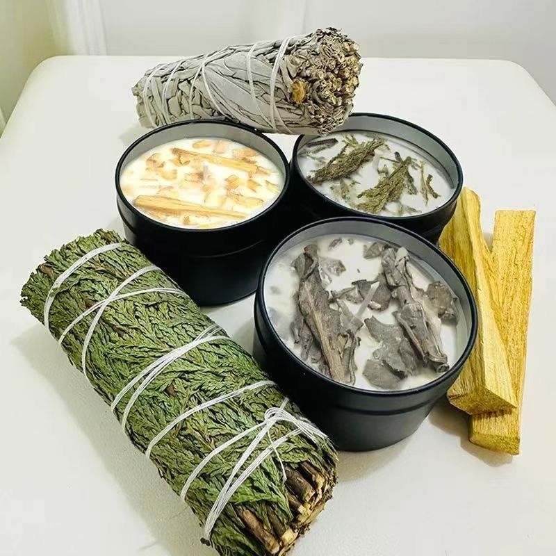 アロマキャンドル ホワイトセージ・パロサント・セドラ・ ラベンダー 天然成分100% 浄化・瞑想用 キャンドル ソイキャンドル