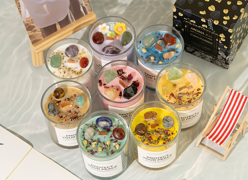 アロマキャンドル 天然石＆ドライフラワー入り ソイワックス アロマ キャンドル 香り ギフト おしゃれ