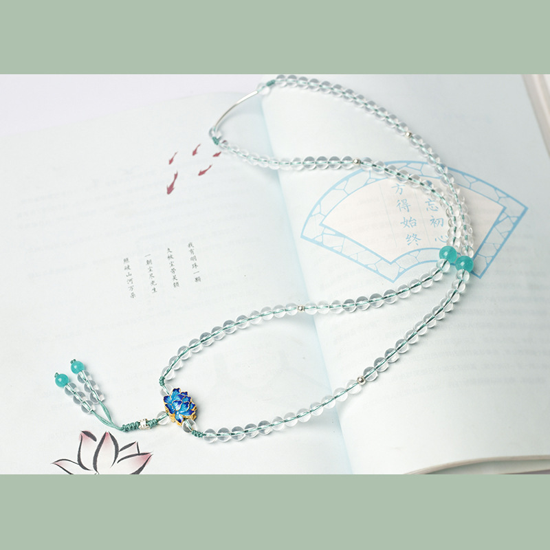 水晶ネックレス レディース 女性用 白水晶 青い蓮 ギフト 天然石 クリスタル ネックレス 