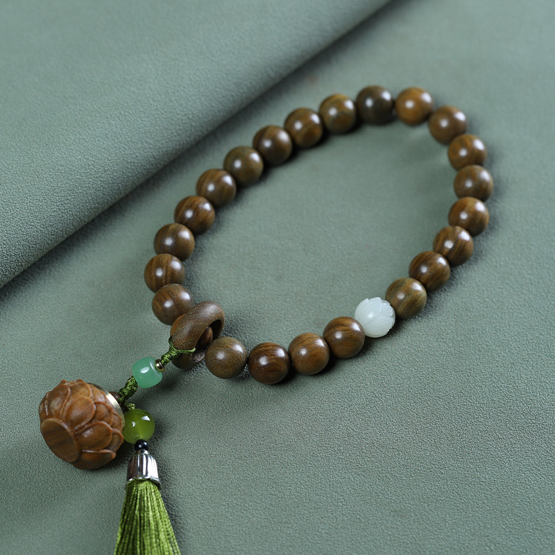 数珠 24玉 緑檀（生命樹） 天然木 白玉菩提の蓮華 蓮の香盒 男性用 女性用 略式数珠