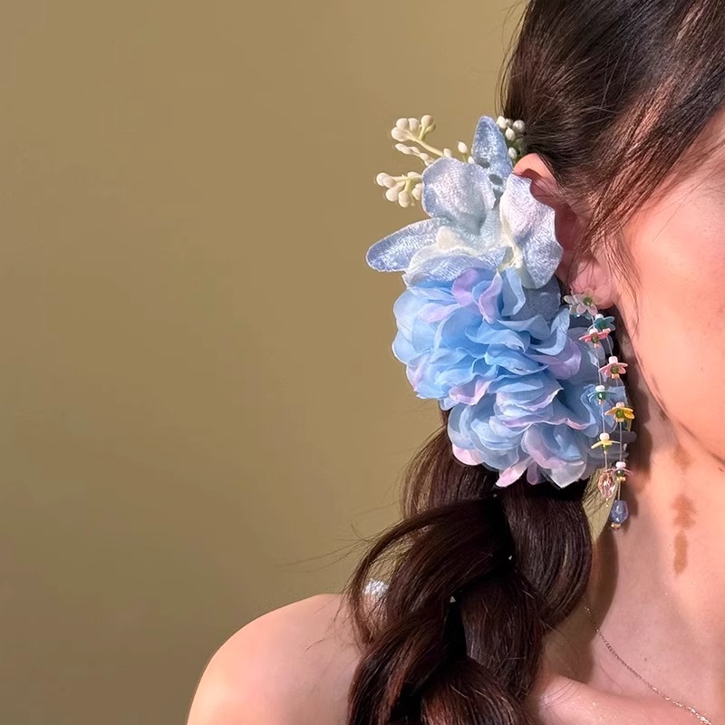 蝶蘭 髪飾り ヘアクリップ 造花 ブルー ヘアピン 成人式 結婚式 振袖 和装   