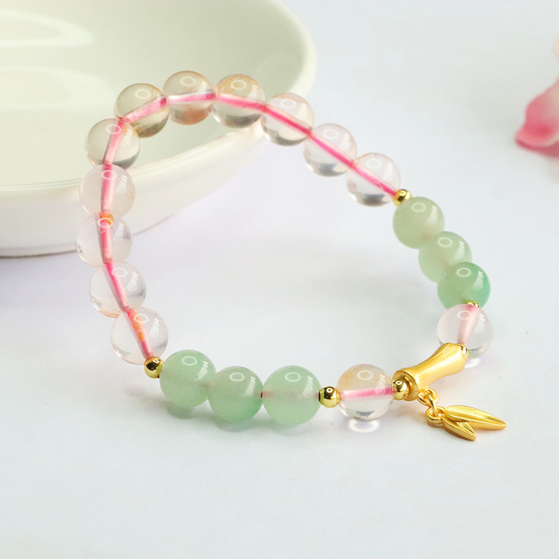 パワーストーン ブレスレット ローズクォーツ クラック水晶 グリーンアベンチュリン 竹の葉 天然石ブレスレット レディース 女友達  誕生日プレゼント 