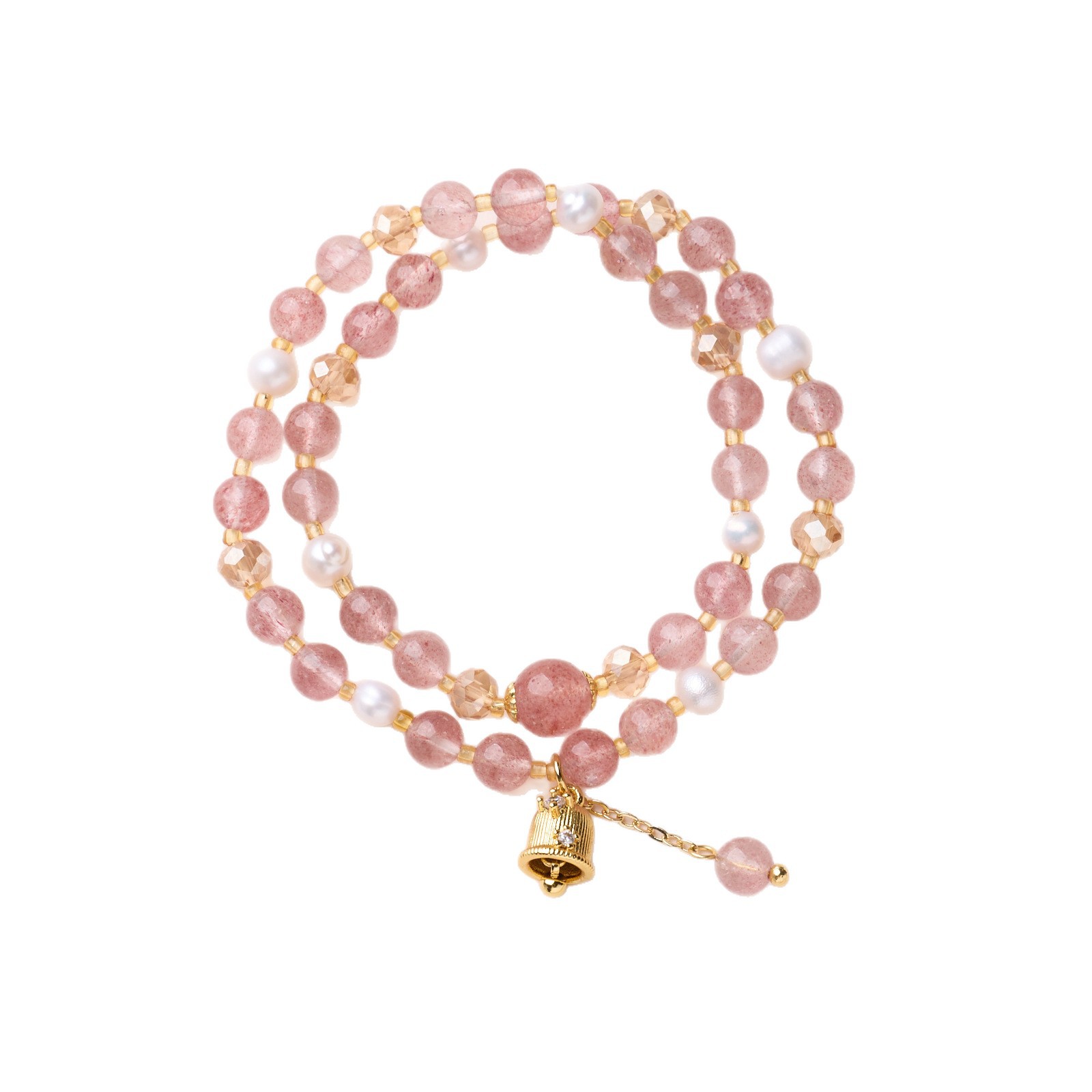 ストロベリークォーツ ブレスレット 6MM パワーストーン 天然石 真珠 2連 苺水晶 アクセサリー   