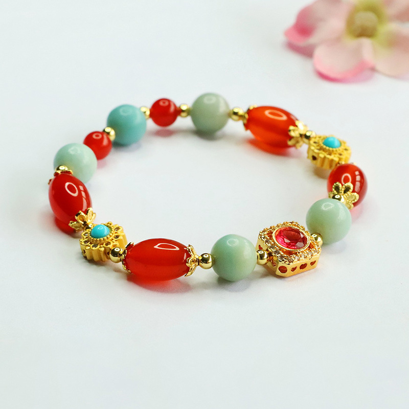 天然石ブレスレット レッドアゲート 赤瑪瑙 アマゾナイト 天河石 パワーストーン ブレスレット レディース 高品質 お守り