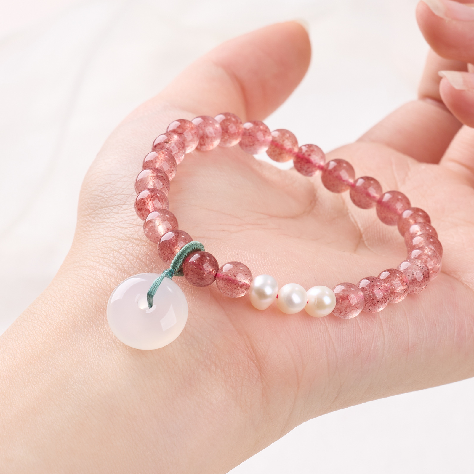 ストロベリークォーツ ブレスレット 6mm 天然石 ストロベリー水晶  真珠 レディース 恋愛のお守り