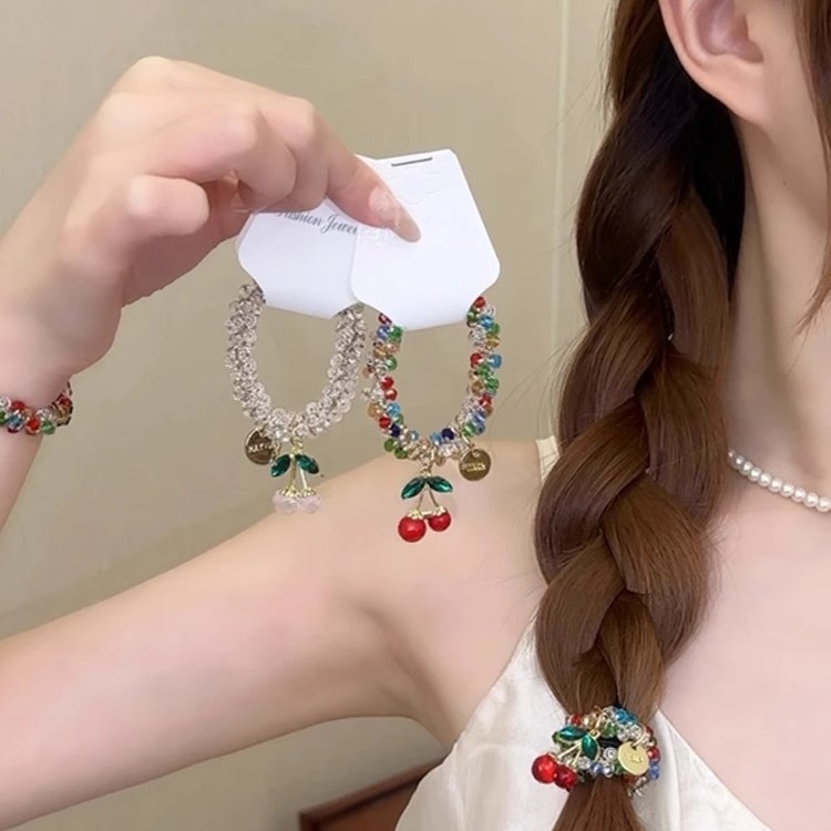 ヘアゴム カラフル ラインストーン チェリー サクランボ レディース ヘアアクセサリー かわいい おしゃれ 