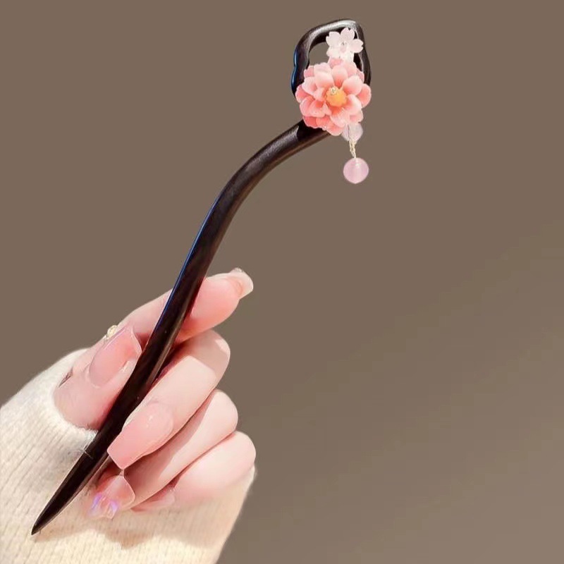 檀木 かんざし 桜の花 天然木 簪 一本 和装 普段使い 成人式 留袖用 髪飾り