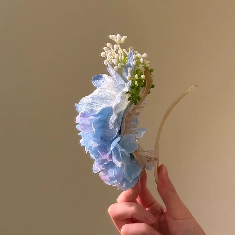 蝶蘭 髪飾り ヘアクリップ 造花 ブルー ヘアピン 成人式 結婚式 振袖 和装   