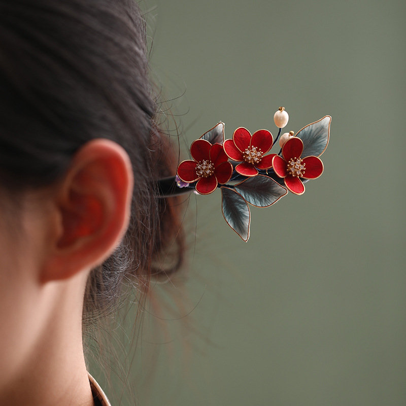 髪飾り 高級 かんざし 簪 天然木 ビロード 花 檀木 ヘアアクセサリー 和装 普段使い 結婚式 七五三   