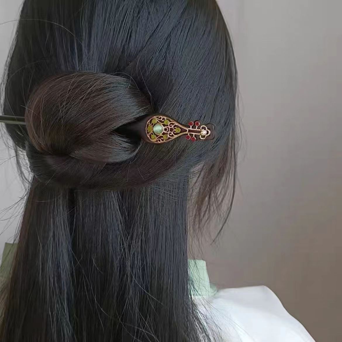 黒檀かんざし 天然木 簪 琵琶 びわ 一本挿し 髪飾り ヘアスティック 普段使い 和装 着物浴衣 中華風かんざし