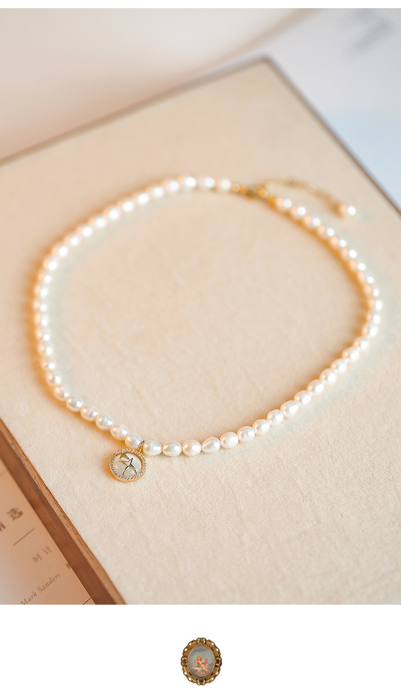 パール ネックレス  本真珠 6mm  キャッツアイの星