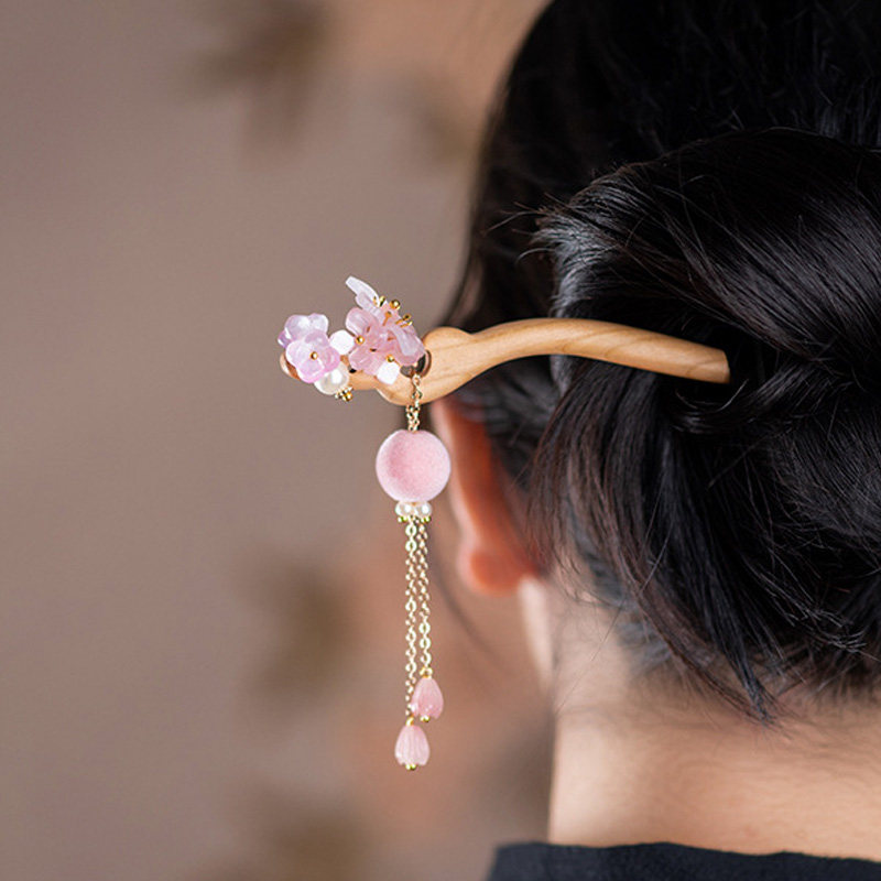 かんざし 桃の木 簪 お花 一本挿し 普段使い 成人式 留袖用　結婚式  