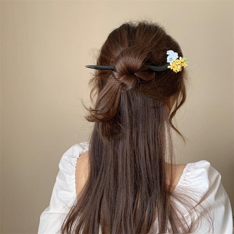 かんざし 一本差し 天然木 金木犀 玉兎 髪飾り 和装 和服 普段使い ヘアピン 木簪