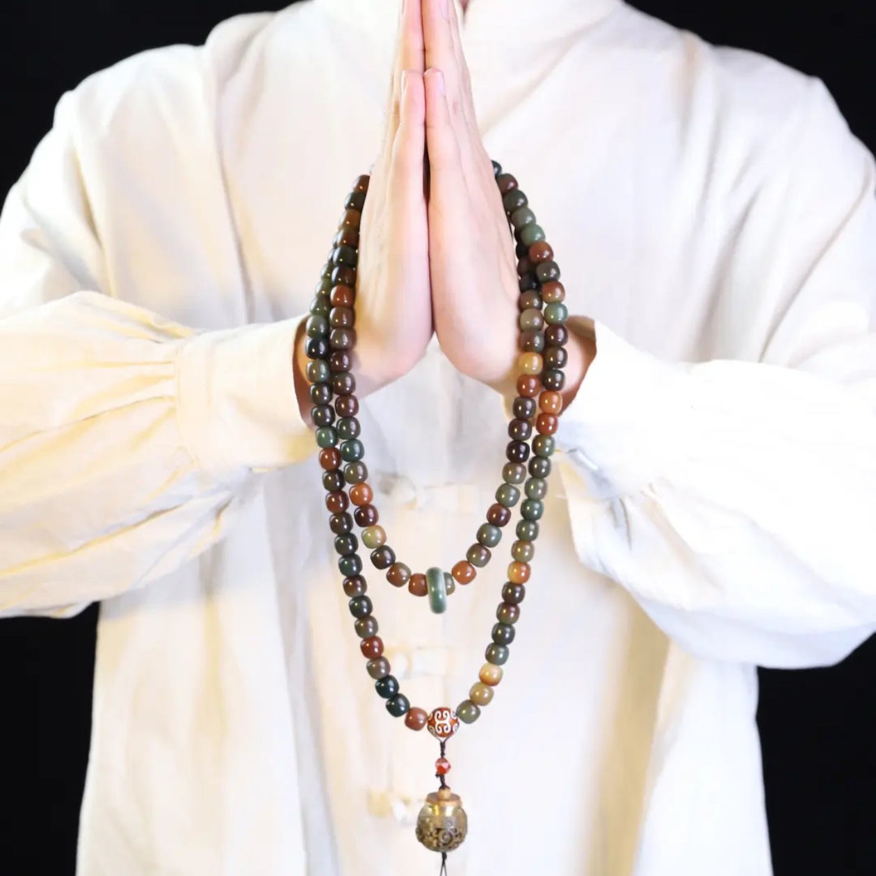 数珠ブレスレット 108玉 腕輪念珠 菩提実 108珠 お守り 煩悩 男性用 女性用メンズ レディース 厄除け 集中 冥想 緑檀  ハンドメイド ブレスレット