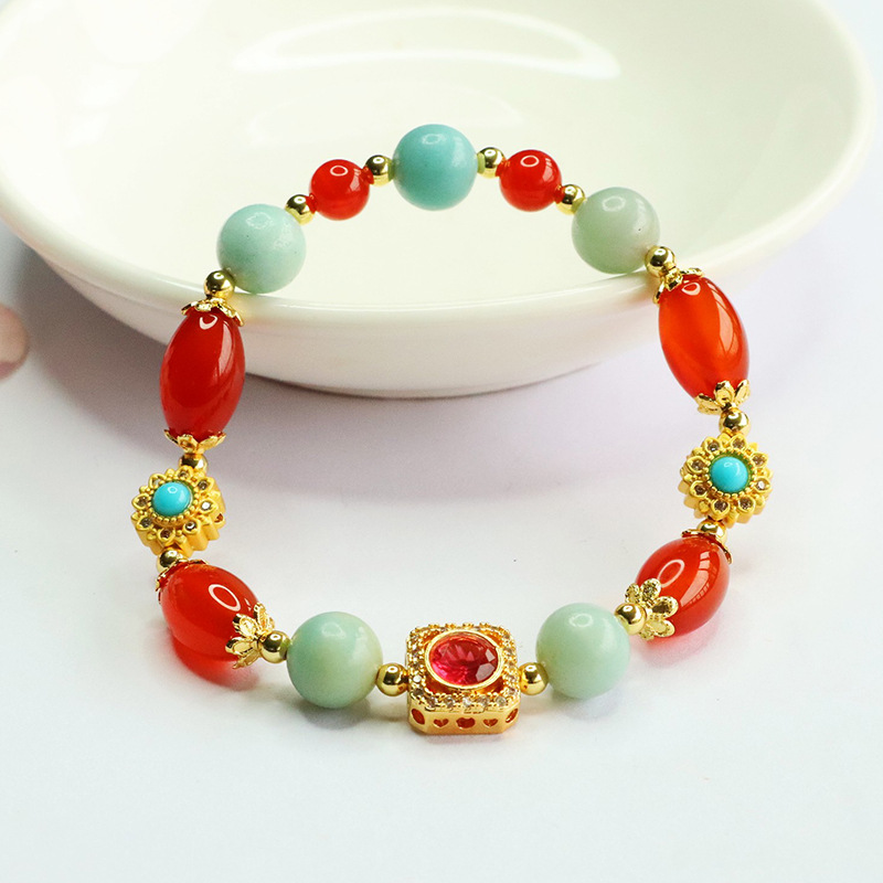 天然石ブレスレット レッドアゲート 赤瑪瑙 アマゾナイト 天河石 パワーストーン ブレスレット レディース 高品質 お守り