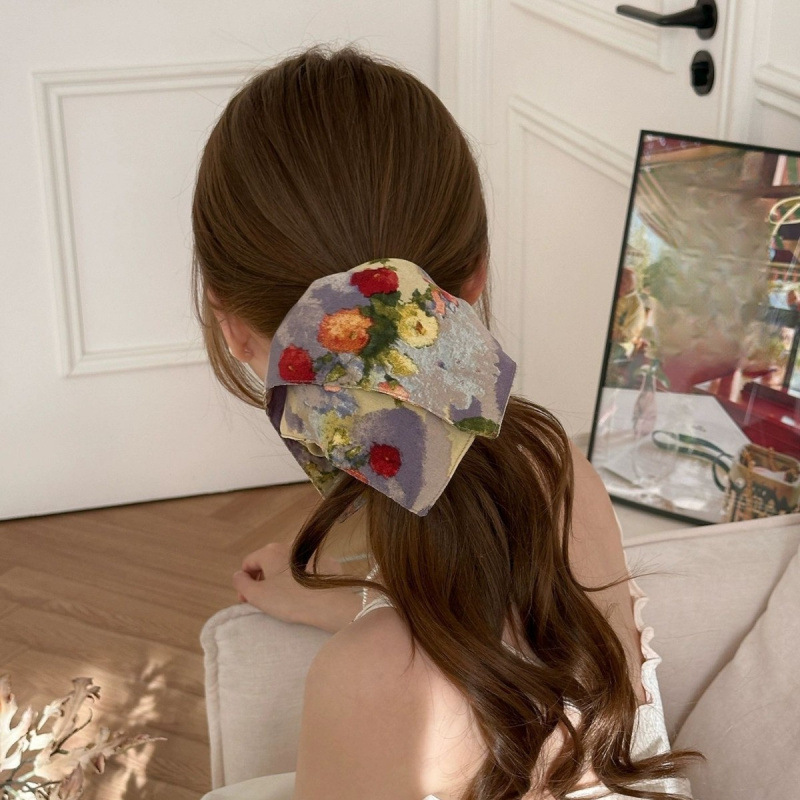 シュシュ ヘアゴム 油絵風 スカーフ ヘアアクセサリー おしゃれ 女性 プレゼント