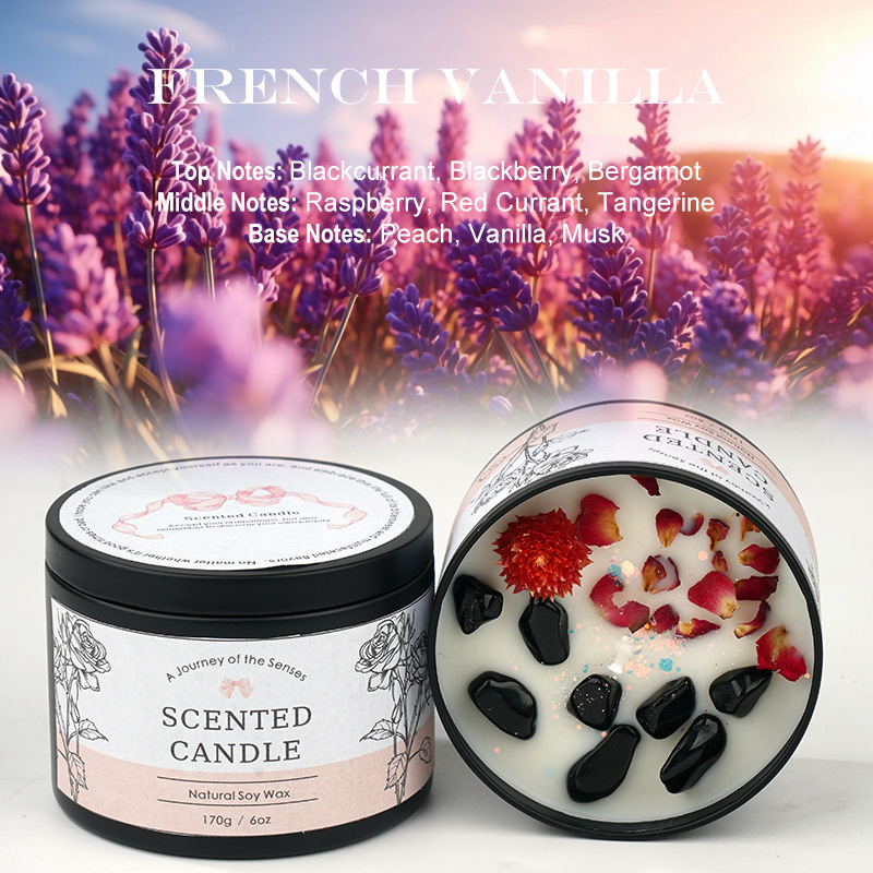 天然石＆ドライフラワー入り アロマキャンドル リビング おしゃれ お風呂 寝室 癒し キャンドル