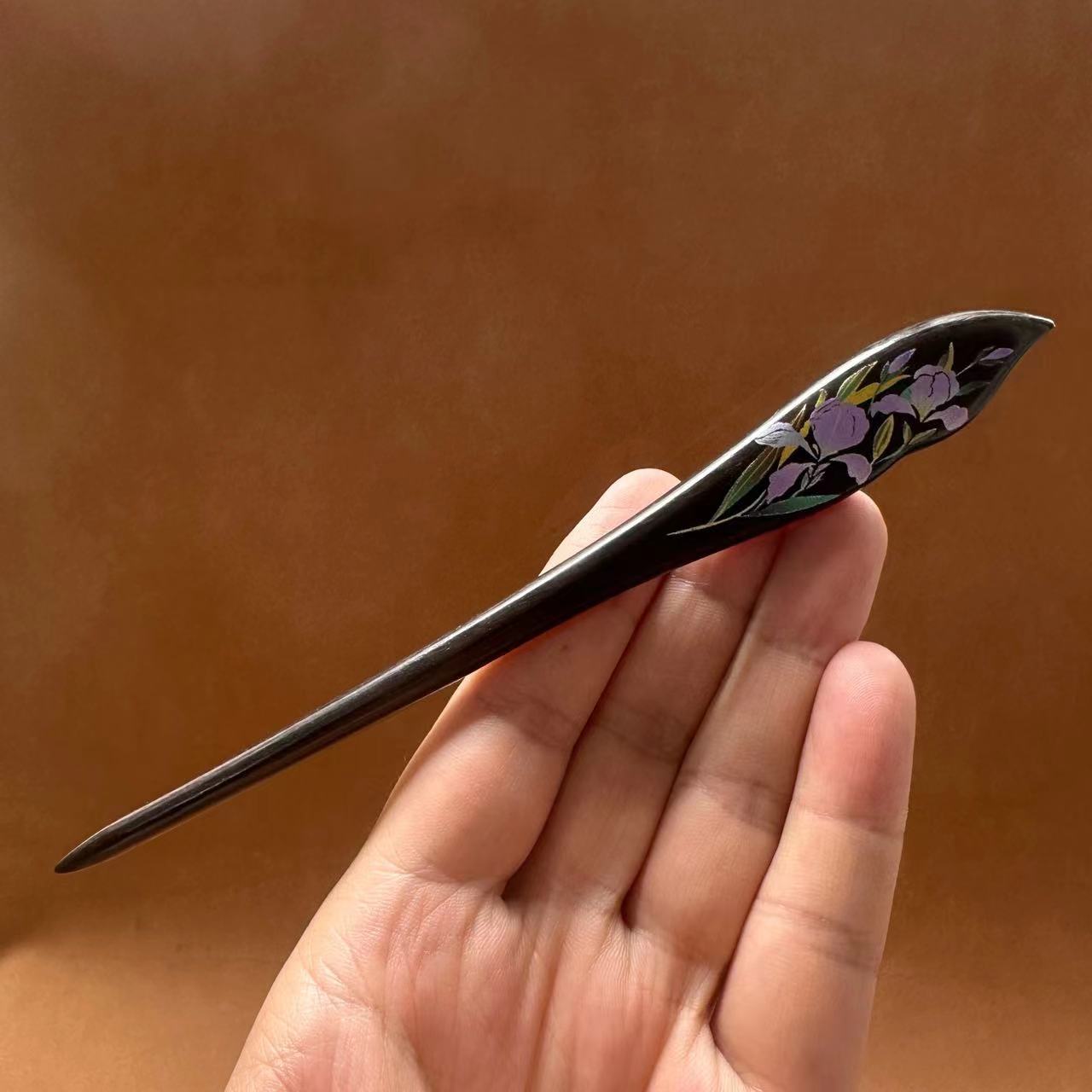 黒壇木 かんざし 天然木 簪 花柄 漆塗 一本差し 普段使い 成人式 留袖用 結婚式 